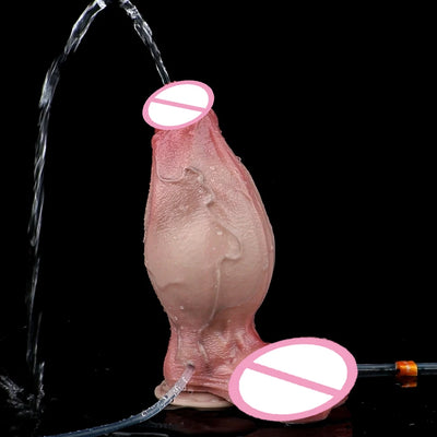 FAAK Silicone Inflatable Ejacualtion Dildo Realsitic Squirting Penis with Sucker Anal Dilator Sex Toys for Women Masturbator