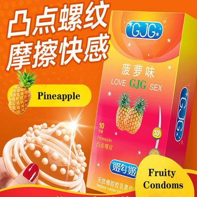 10pcs with Ribbed Spikes Men's Condoms Deep Stimulation Ultra Thin Condoms for Men Pineapple Flavor Sleeve for Penis Sex Toys