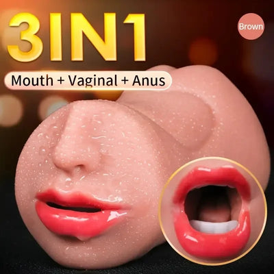 3 IN 1 Male Sex Toy - Deep Throat + Artificial Real Pussy + Realistic Rubber Vagina, Oral Blowjob Masturbator for Men
