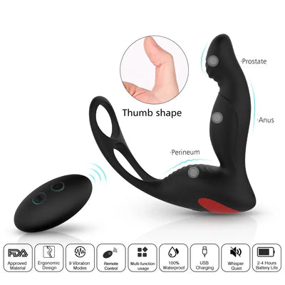 Triple 3 in 1 Functions Sex Toys Powerful Cock Ring Vibrator Men Anal Prostate Massager