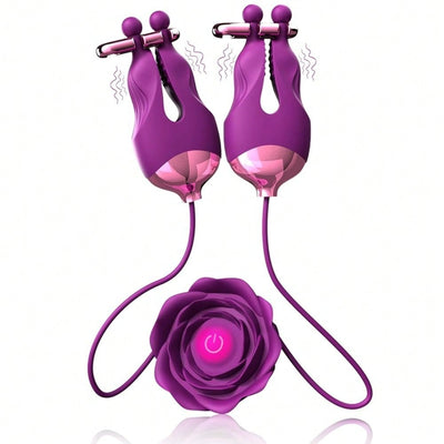 Nipple Toys Rose Sex Toy, Nipple Vibrator with 10 Vibration Modes Vibrating Nipple Clamps Adult Toys for Couples or Women
