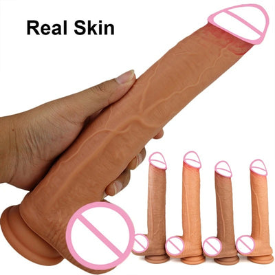 Real Skin Men Dildo Soft Long Penis Realistic Adult Dick Suction Cup Anal Plug Sex Toys for Women Strapon Female Masturbation