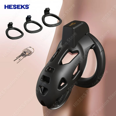 HESEKS Femboy Chastity Cock Cage Device with Penis Rings BDSM Locked Cage Resin Lightweight Penis Cage for Men Penis Bondage 18+