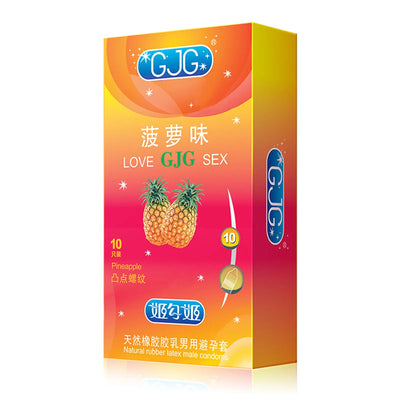 10pcs with Ribbed Spikes Men's Condoms Deep Stimulation Ultra Thin Condoms for Men Pineapple Flavor Sleeve for Penis Sex Toys