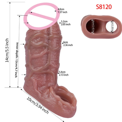 SXXY Ultra Realistic Hollow Dildo with Closed Head Silicone Lifelike Skin Touch Male Penis Extender Sleeve for Adult Sex Game